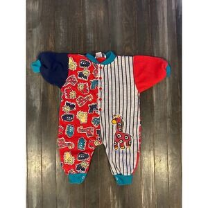 Vintage Doe Spun Baby Romper Animal Print Pinstripe Colorblock Red Blue